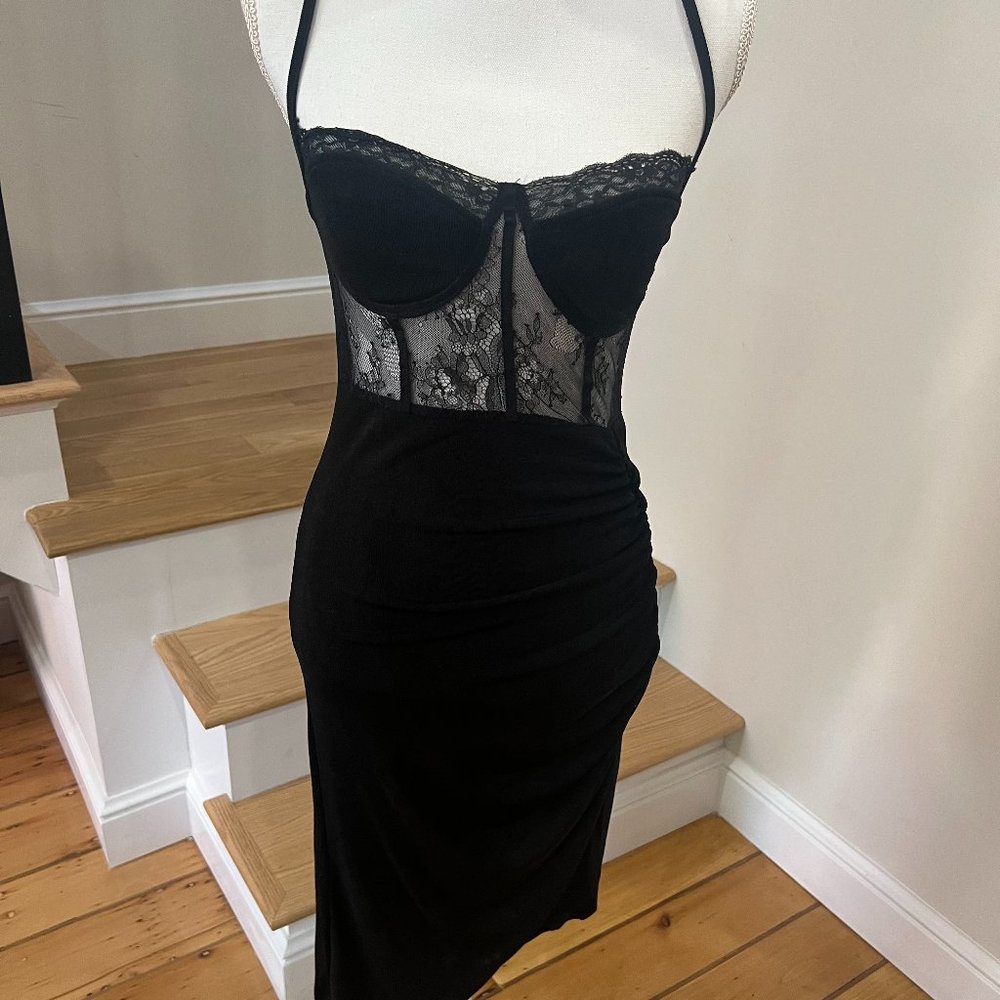 Cider Lace Ruched Split Cami Midi Dress Black Size Small